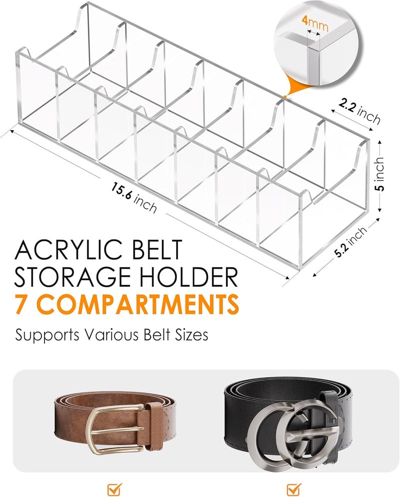 MaxGear Belt Organizer, Acrylic 7 Compartment Belt Storage Rack for Closet, Clear Display Case for Belts, Ties, and Bow Ties - Image 2